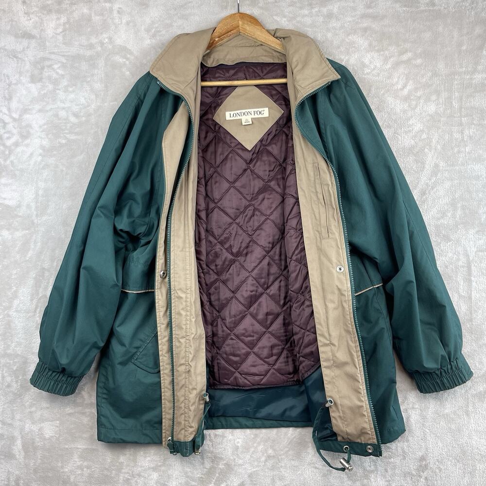 Vintage London Fog Men's Large Green Quilted Chore Jacket 90s Utility Gorpcore - Picture 1 of 16